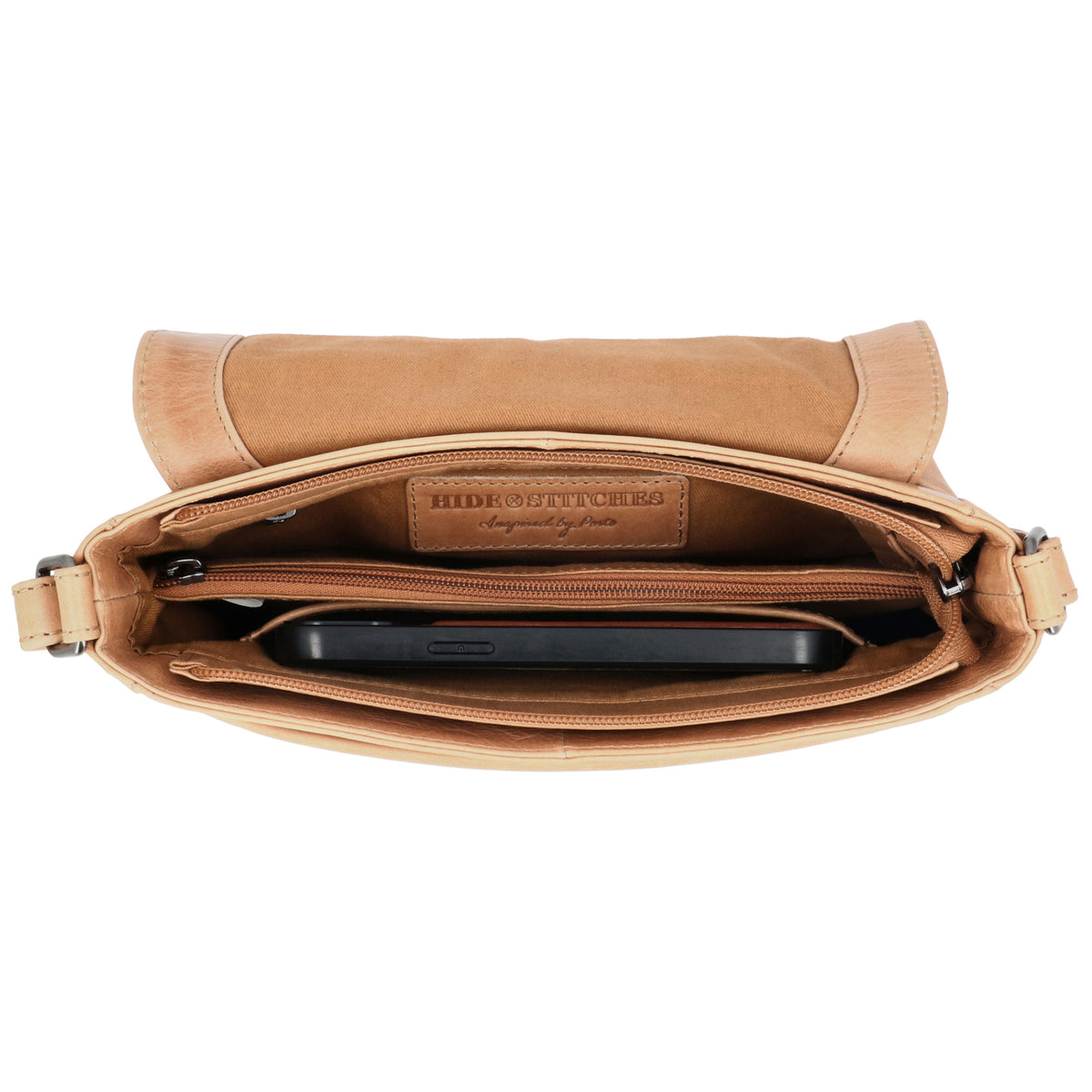 Umhängetasche Leder 25x19x7,5cm in Taupe mit Überschlag - leder-accessoires.com