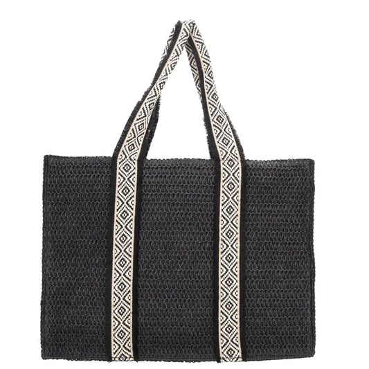 Basttasche & Strandtasche 50x37cm in Schwarz – stilvoll durch den Sommer