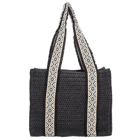 Ibiza Basttasche Schwarz 35x28cm – Shopper & Strandtasche mit Schultergurt
