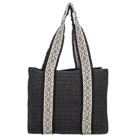 Ibiza Basttasche Schwarz 35x28cm – Shopper & Strandtasche mit Schultergurt