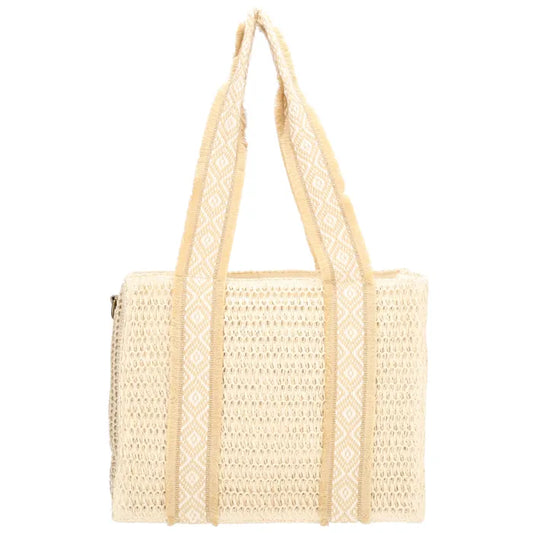Ibiza Basttasche 35x28cm Creme – Sommerlicher Shopper mit Schultergurt