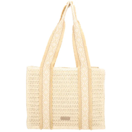 Ibiza Basttasche 35x28cm Creme – Sommerlicher Shopper mit Schultergurt