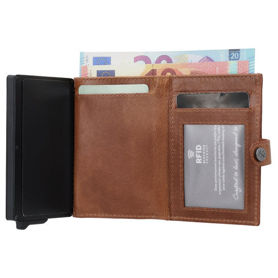 Safety Wallet Cognac – Kartenhalter Leder mit RFID Schutz - leder-accessoires.com
