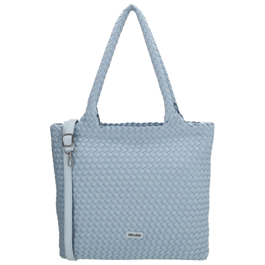 Shopper in Hellblau 43x35cm geflochtene Optik - leder-accessoires.com