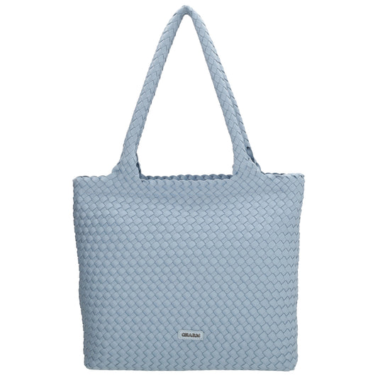 Shopper in Hellblau 43x35cm geflochtene Optik - leder-accessoires.com