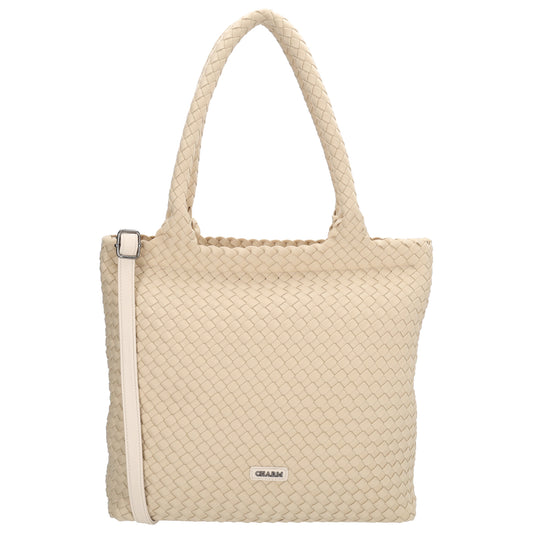 Shopper in Creme 43x35cm geflochtene Optik - leder-accessoires.com