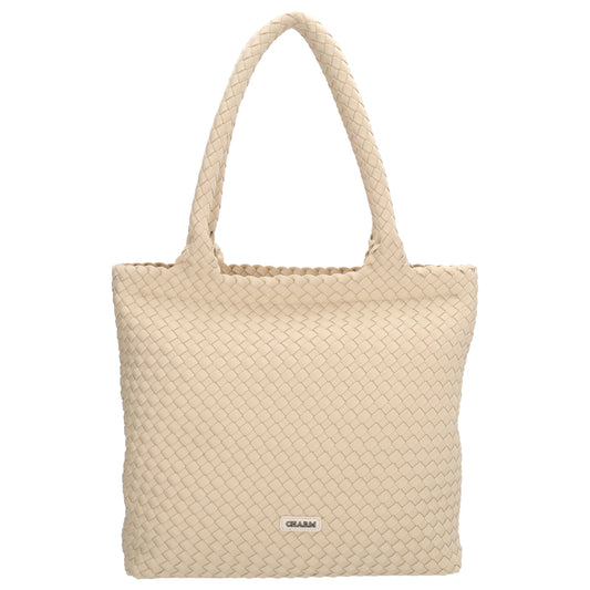 Shopper in Creme 43x35cm geflochtene Optik - leder-accessoires.com