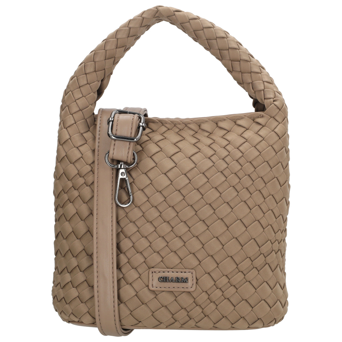 Handtasche in Taupe 17,5x22cm geflochtene Optik - leder-accessoires.com