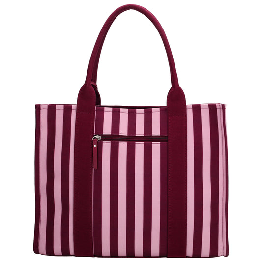 Shopper | Strandtasche 42x33cm Pink gestreift mit Reißverschluss - leder-accessoires.com