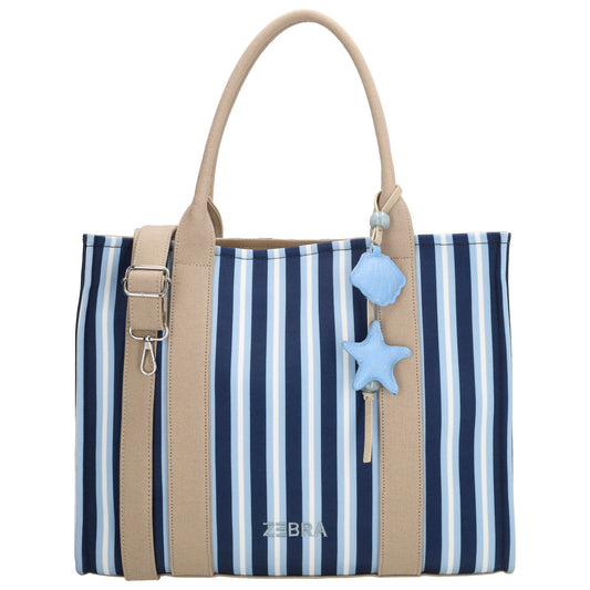 Shopper | Strandtasche 42x33cm Blau gestreift mit Reißverschluss - leder-accessoires.com
