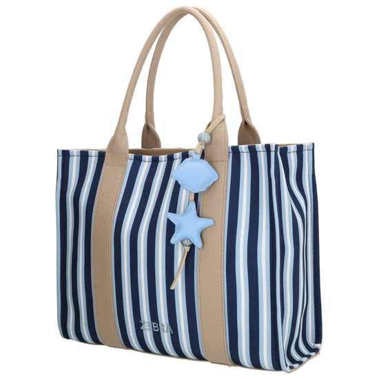 Shopper | Strandtasche 42x33cm Blau gestreift mit Reißverschluss - leder-accessoires.com