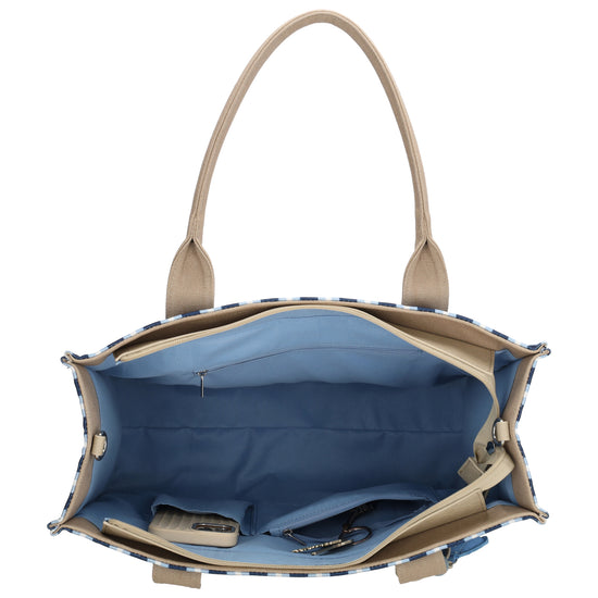 Shopper | Strandtasche 42x33cm Blau gestreift mit Reißverschluss - leder-accessoires.com