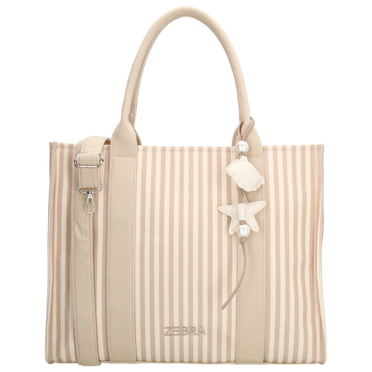 Shopper | Strandtasche 42x33cm Creme gestreift mit Reißverschluss - leder-accessoires.com