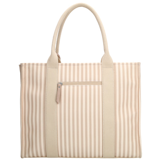 Shopper | Strandtasche 42x33cm Creme gestreift mit Reißverschluss - leder-accessoires.com