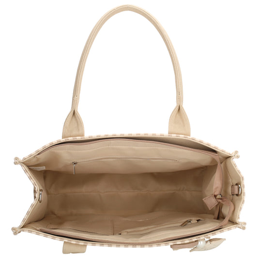 Shopper | Strandtasche 42x33cm Creme gestreift mit Reißverschluss - leder-accessoires.com