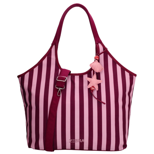 Shopper | Strandtasche 51x32cm Pink gestreift mit Reißverschluss - leder-accessoires.com