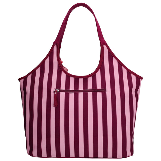 Shopper | Strandtasche 51x32cm Pink gestreift mit Reißverschluss - leder-accessoires.com