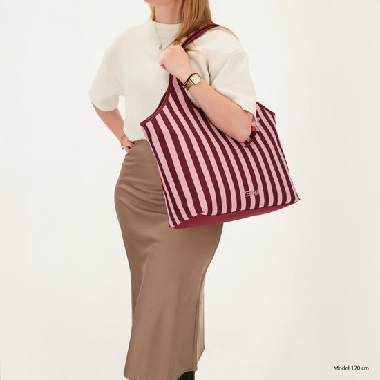 Shopper | Strandtasche 51x32cm Pink gestreift mit Reißverschluss - leder-accessoires.com