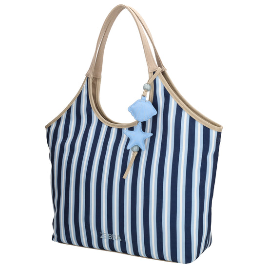 Shopper | Strandtasche 51x32cm Blau gestreift mit Reißverschluss - leder-accessoires.com