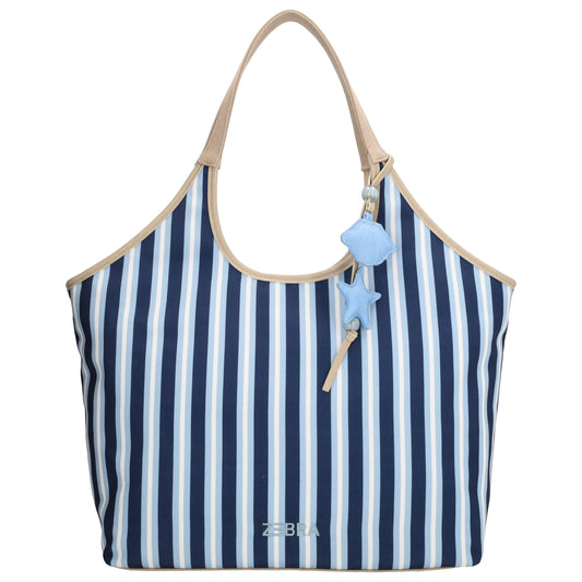 Shopper | Strandtasche 51x32cm Blau gestreift mit Reißverschluss - leder-accessoires.com