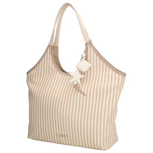 Shopper | Strandtasche 51x32cm Creme gestreift mit Reißverschluss - leder-accessoires.com