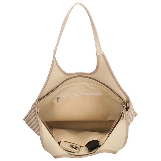 Shopper | Strandtasche 51x32cm Creme gestreift mit Reißverschluss - leder-accessoires.com
