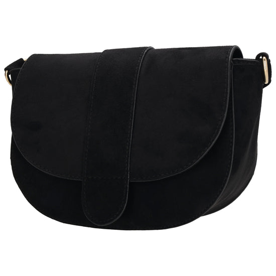 Schwarze Crossbody 20 x 14cm Tasche Damen – kleine Umhängetasche in Velours-Optik - leder-accessoires.com