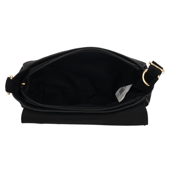 Schwarze Crossbody 20 x 14cm Tasche Damen – kleine Umhängetasche in Velours-Optik - leder-accessoires.com