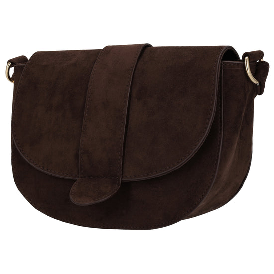 Crossbody 20 x 14cm Tasche Damen Dunkelbraun – Umhängetasche in Velours-Optik - leder-accessoires.com