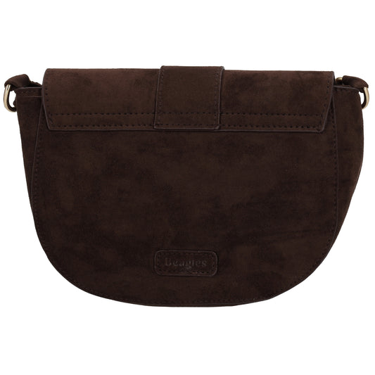 Crossbody 20 x 14cm Tasche Damen Dunkelbraun – Umhängetasche in Velours-Optik - leder-accessoires.com