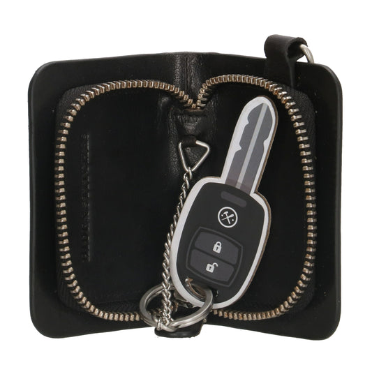 Schlüsseletui 7,5x9cm in Schwarz aus Leder mit Karabiner - leder-accessoires.com
