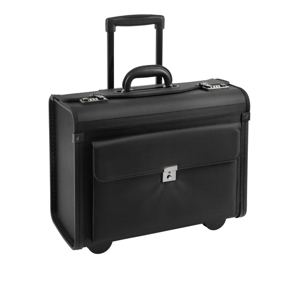 Pilotentrolley 48 x 38cm in Schwarz mit Zahlenschloss und Vortasche - leder-accessoires.com