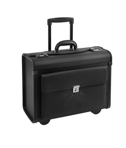 Pilotentrolley 48 x 38cm in Schwarz mit Zahlenschloss und Vortasche - leder-accessoires.com
