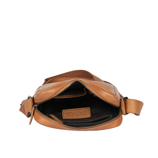 Umhängetasche 20x22,5cm in Cognac mit Reißverschluss - leder-accessoires.com