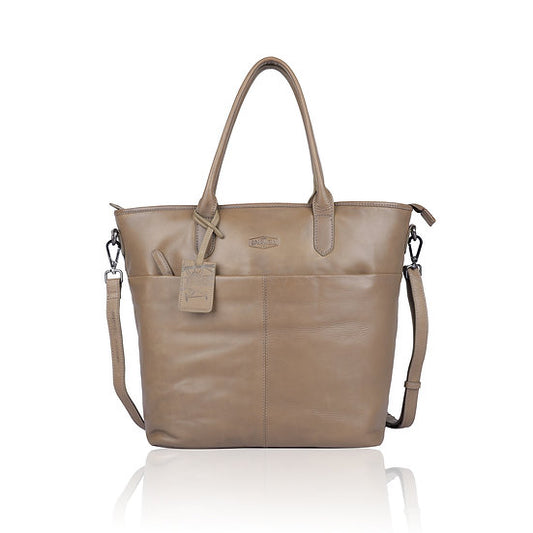 Ledershopper in Taupe|Grau mit Reißverschluss und Vortaschen - leder-accessoires.com