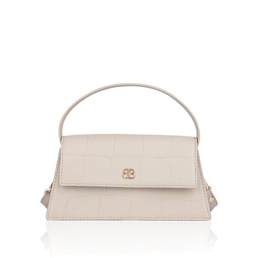 Kurzgrifftasche 22x11cm in Beige mit Krokooptik - leder-accessoires.com