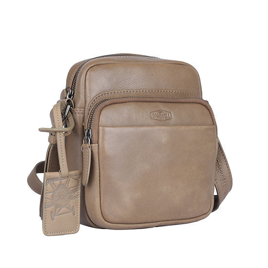Umhängetasche aus Leder in Taupe|Grau mit Reißverschluss - leder-accessoires.com