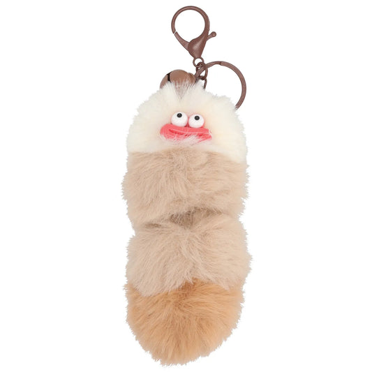 Pompon-Taschenanhänger Würmchen mit Gesicht in Taupe mit Schlüsselring - leder-accessoires.com