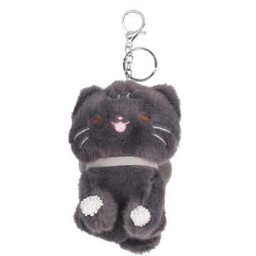 Pompon-Taschenanhänger Kätzchen in Grau mit Schlüsselring - leder-accessoires.com