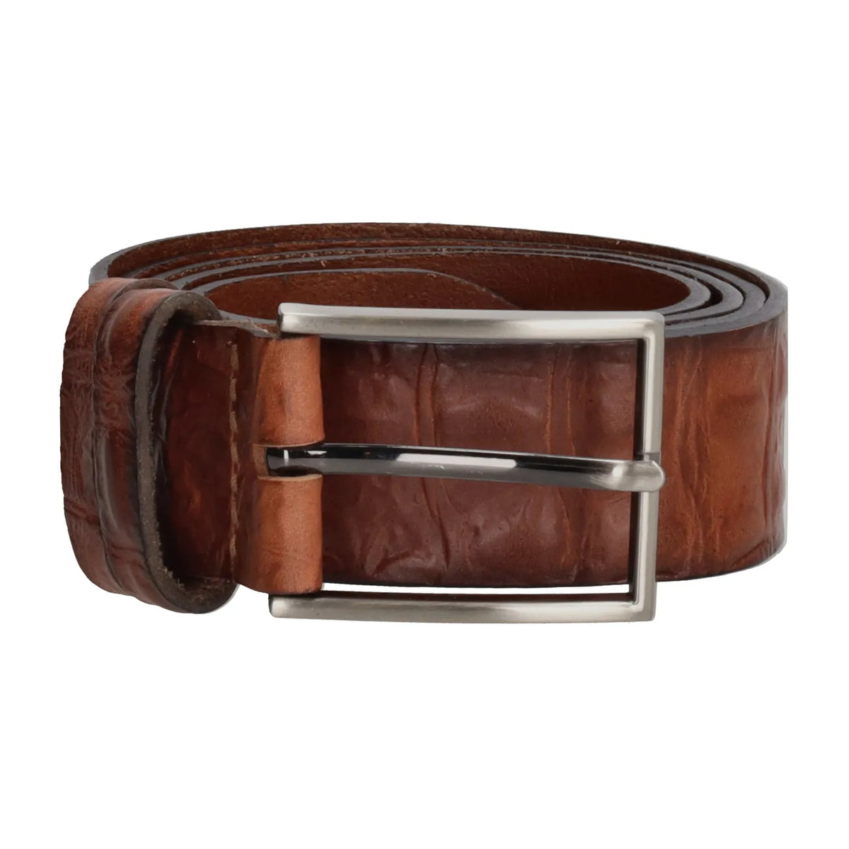 Cognacfarbener Businessgürtel 3,5cm Breit mit Krokoprägung - leder-accessoires.com