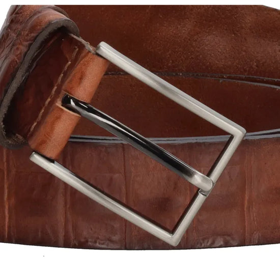 Cognacfarbener Businessgürtel 3,5cm Breit mit Krokoprägung - leder-accessoires.com