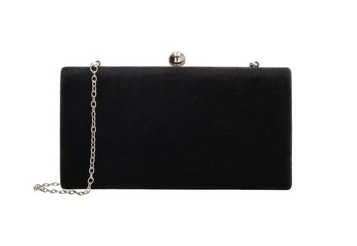 Clutch in Schwarz Samt-Metallic 22x12 cm aus Kunstleder mit Kettenriemen - leder-accessoires.com