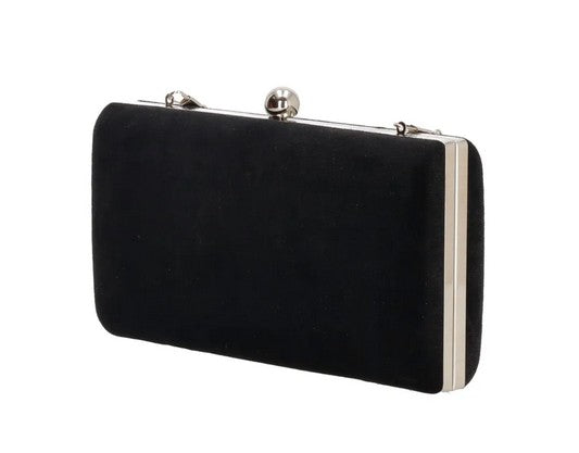 Clutch in Schwarz Samt-Metallic 22x12 cm aus Kunstleder mit Kettenriemen - leder-accessoires.com