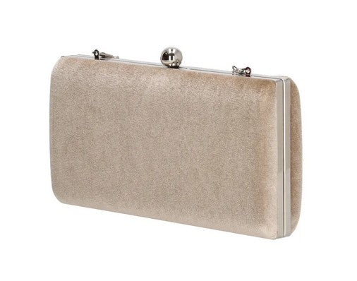 Clutch in Beige Samt-Metallic 22x12 cm aus Kunstleder mit Kettenriemen - leder-accessoires.com