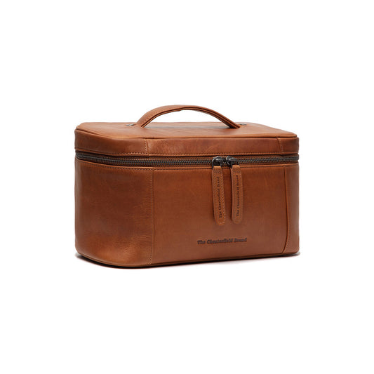 Kultur-| Kosmetiktasche 29x13x16cm in Cognac aus Leder - leder-accessoires.com
