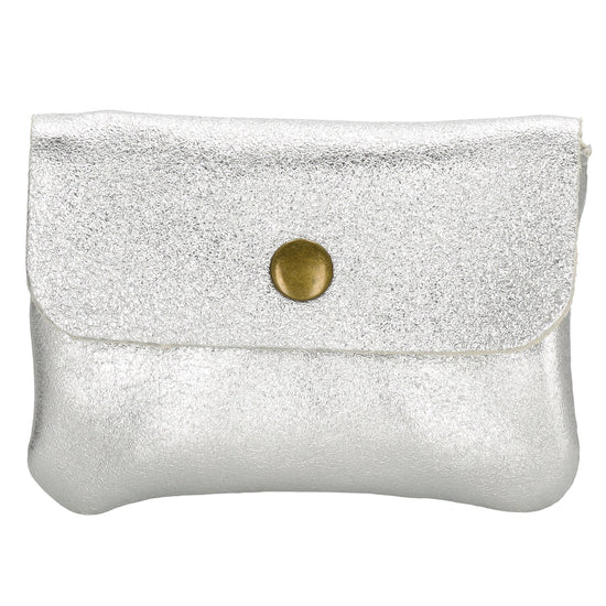 Lederbörse Mini 11x7,5cm in Silber-Metallic mit Druckknopf - leder-accessoires.com