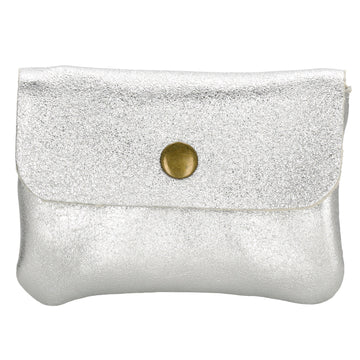 Lederbörse Mini 11x7,5cm in Silber-Metallic mit Druckknopf - leder-accessoires.com