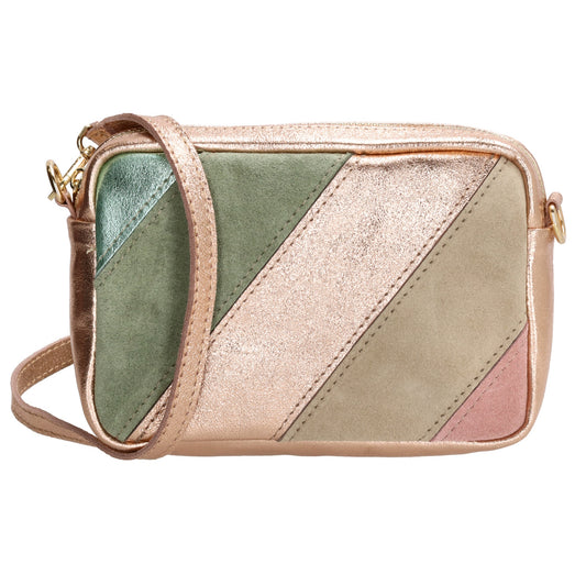 Umhängetasche 20x13cm in Metallic Rose aus Leder - leder-accessoires.com