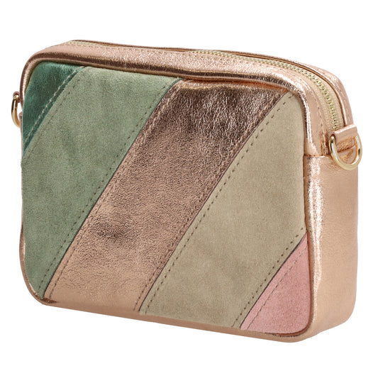 Umhängetasche 20x13cm in Metallic Rose aus Leder - leder-accessoires.com