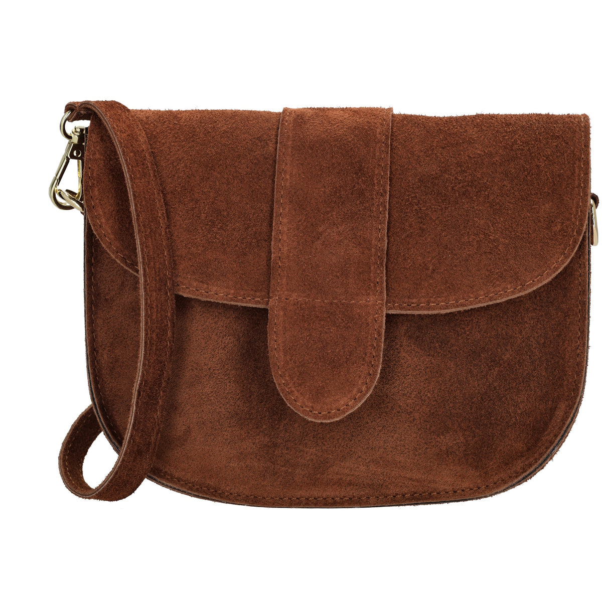 Sattel-| Schultertasche 21 x 16cm in Cognac aus Leder mit Überschlag - leder-accessoires.com